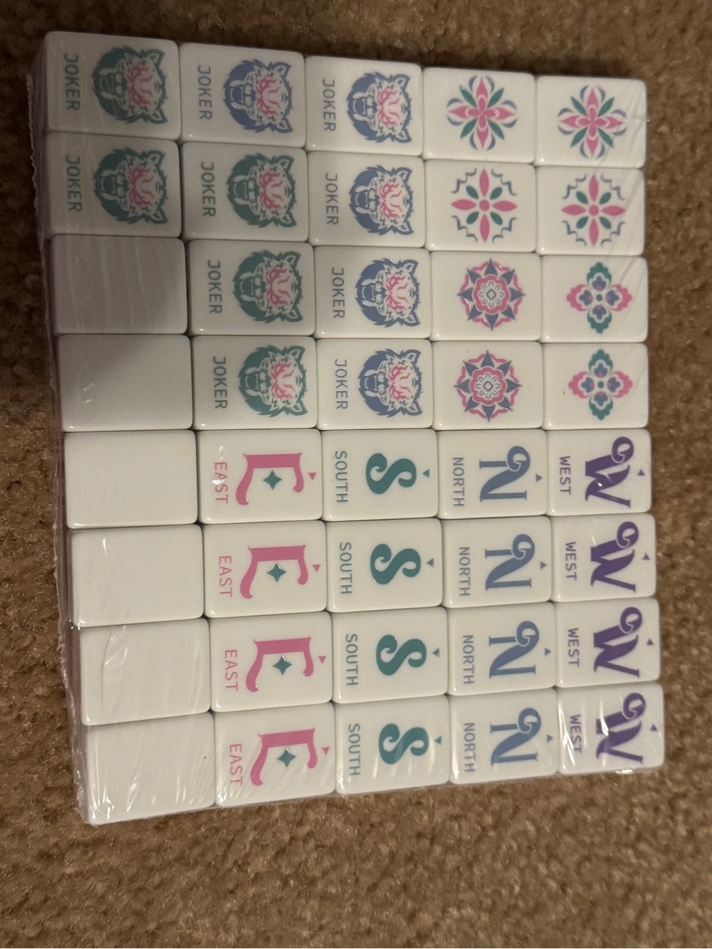 Mahjong Tile Set - Pink, Teal, Purple Decorative Engraved Tiles NEW